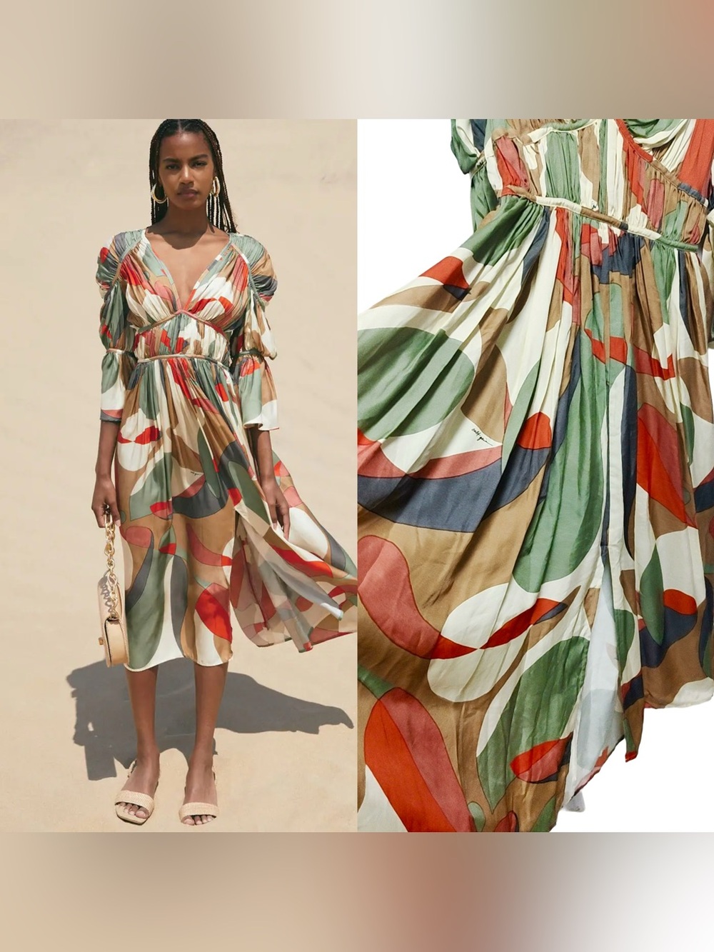 New Cult Gaia Anysia Silk Blend Midi Dress Multicolor Size Small